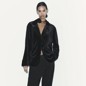 Zara Women’s Velvet Floral Choker Blazer Size S Black Evening Party Glam